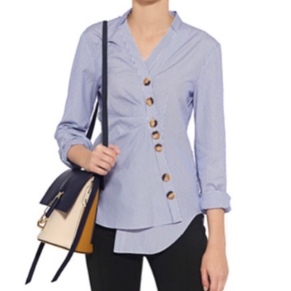Tibi | Asymmetric Striped Jones Button Shirt